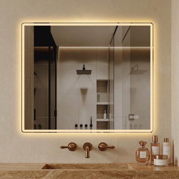 English Elm 30 X 36 Frameless Front Lit LED Bathroom Mirror with Anti Fog and Stepless Dimming Clear W2709P465948