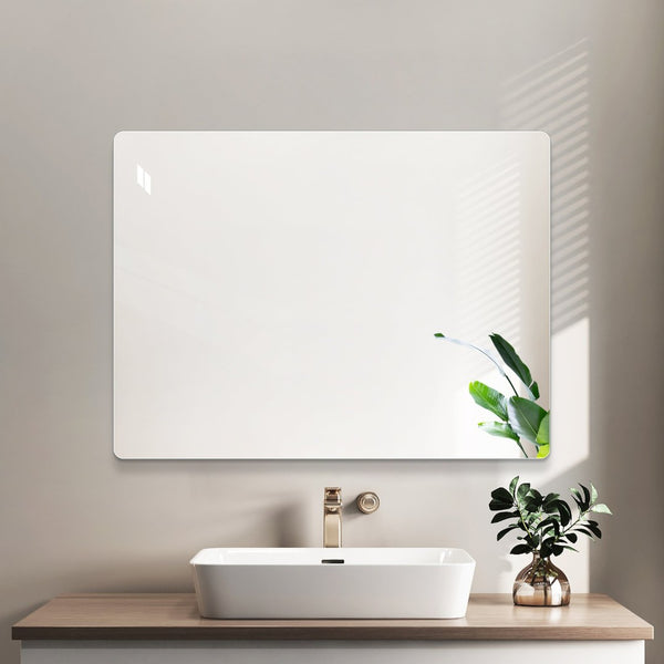 English Elm Modern Frameless Rectangular Bathroom Vanity Mirror with Shatter Safe Silver Glass W2709P466988