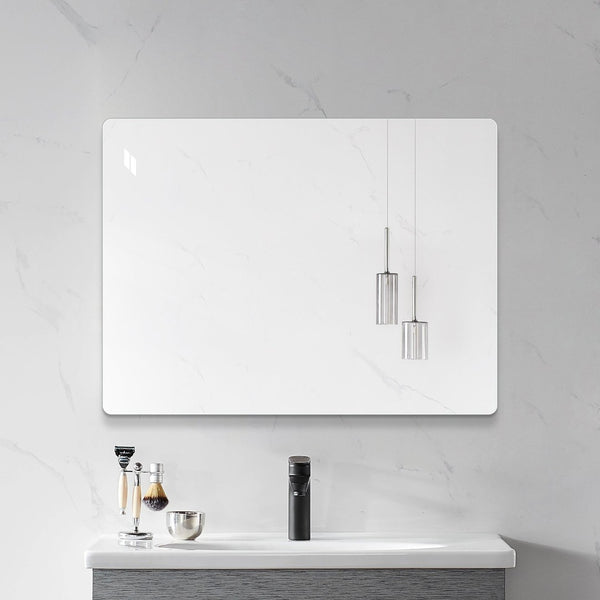 English Elm Modern Frameless Rectangular Bathroom Vanity Mirror with Shatter Safe Silver Glass W2709P466988