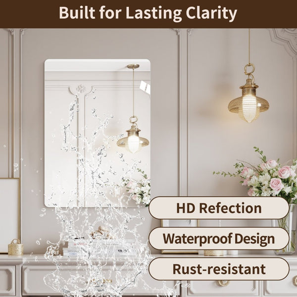 English Elm Modern Frameless Rectangular Bathroom Vanity Mirror with Shatter Safe Silver Glass W2709P466988