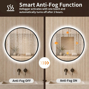 English Elm 24 Inch Round Black Aluminum LED Bathroom Mirror Dimmable Anti-Fog Touch Control W2709P501951