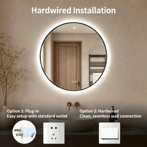 English Elm 24 Inch Round Black Aluminum LED Bathroom Mirror Dimmable Anti-Fog Touch Control W2709P501951