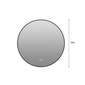 English Elm 24 Inch Round Black Aluminum LED Bathroom Mirror Dimmable Anti-Fog Touch Control W2709P501951