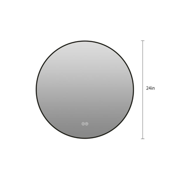 English Elm 24 Inch Round Black Aluminum LED Bathroom Mirror Dimmable Anti-Fog Touch Control W2709P501951