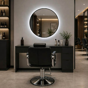 English Elm 24 Inch Round Black Aluminum LED Bathroom Mirror Dimmable Anti-Fog Touch Control W2709P501951