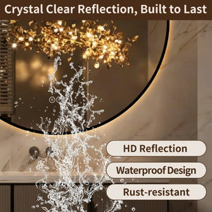 English Elm 24 Inch Round Black Aluminum LED Bathroom Mirror Dimmable Anti-Fog Touch Control W2709P501951