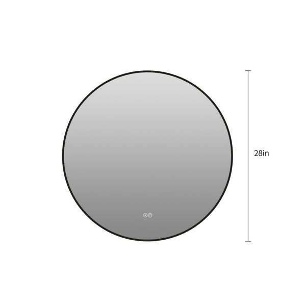 English Elm 28 Inch Round Black Aluminum LED Vanity Mirror Anti-Fog Dimmable Touch Control W2709P501952