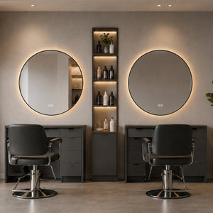 English Elm 28 Inch Round Black Aluminum LED Vanity Mirror Anti-Fog Dimmable Touch Control W2709P501952