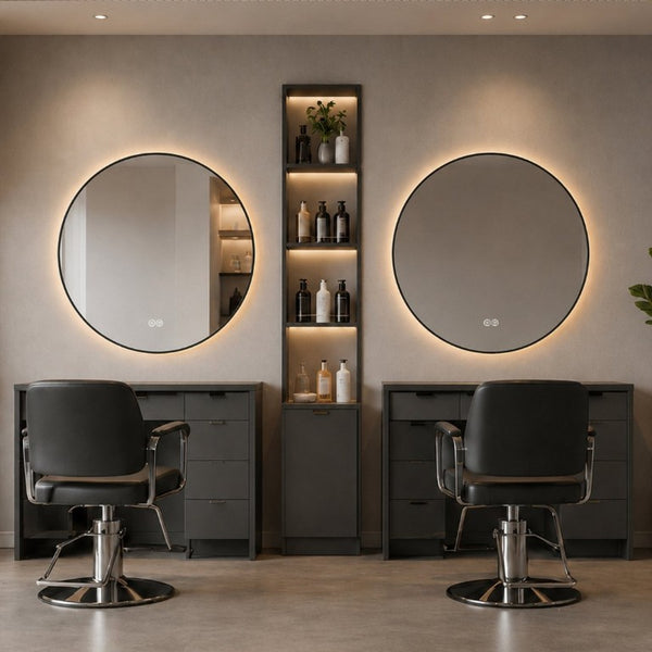 English Elm 28 Inch Round Black Aluminum LED Vanity Mirror Anti-Fog Dimmable Touch Control W2709P501952