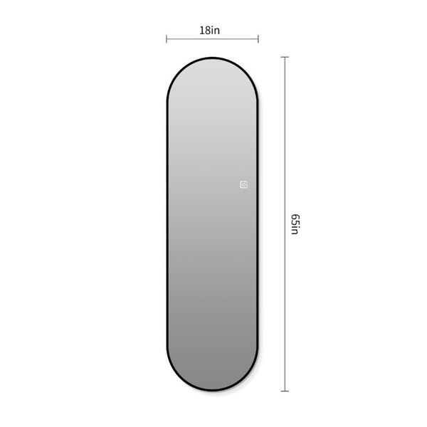 English Elm 65 Inch Capsule LED Full Length Wall Mirror with Matte Black Frame and Dimmable Touch Control W2709P501958