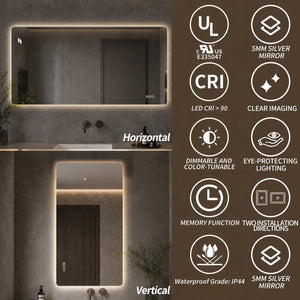 English Elm 48 Inch Frameless Backlit Bathroom Mirror with Anti-Fog Dimmable LED and Memory Function W2709P536893