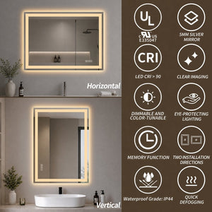 English Elm 36 Inch LED Vanity Mirror Dimmable Anti Fog Frameless Bath Wall Mount Touch Control W2709P536898