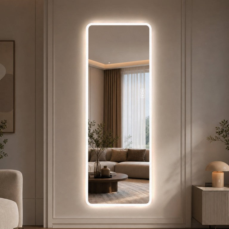 English Elm 65 Inch LED Full Length Wall Mirror with Frosted Perimeter Glow and Dimmable Lighting 63 x 24 inches W2709P536904