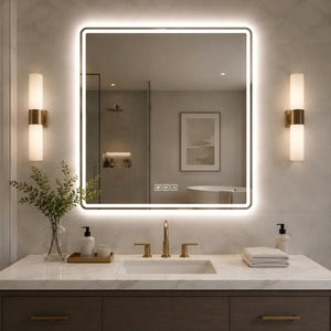 English Elm 36 Inch Square LED Vanity Mirror with Anti-Fog Frosted Band and Dimmable Warm Light W2709P536930