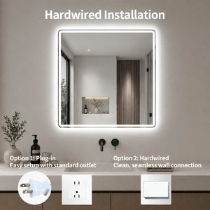 English Elm 36 Inch Square LED Vanity Mirror with Anti-Fog Frosted Band and Dimmable Warm Light W2709P536930