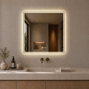 English Elm 36 Inch Square LED Vanity Mirror with Anti-Fog Frosted Band and Dimmable Warm Light W2709P536930