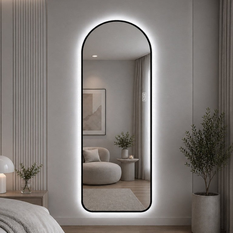 English Elm 65 Inch Arched LED Backlit Full Length Mirror with Black Aluminum Frame and Dimming Control W2709P536933