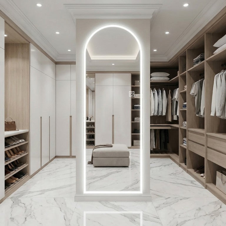 English Elm 65 Inch Arched LED Full Length Wall Mirror with Frosted Perimeter Glow and Dimming W2709P536948