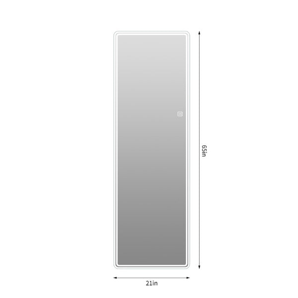 English Elm 65 Inch LED Full Length Wall Mirror with Dual Frosted Light Bands and Stepless Dimming W2709P539065