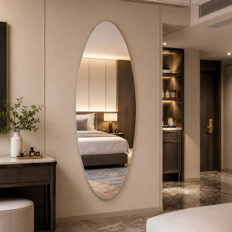 English Elm 65 Inch Oval Frameless Full Length Wall Mirror with HD Copper Free Glass for Bedroom Salon W2709P539139