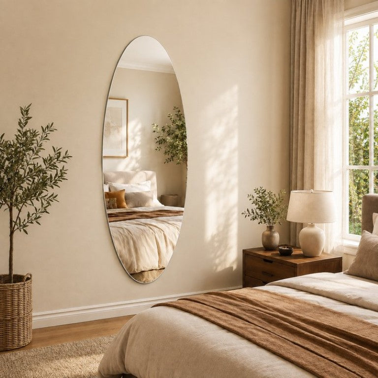 English Elm 65 Inch Oval Frameless Full Length Wall Mirror with HD Copper Free Glass for Bedroom Salon W2709P539139