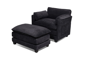 English Elm 55.32*39.76" Boucle Sofa Bed with Ottoman Deep Cushion Armrests Living Room Lounge Chair Black W2715P491930