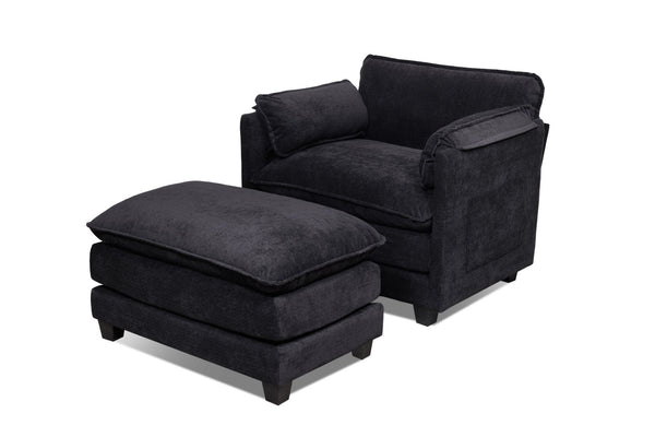 English Elm 55.32*39.76" Boucle Sofa Bed with Ottoman Deep Cushion Armrests Living Room Lounge Chair Black W2715P491930