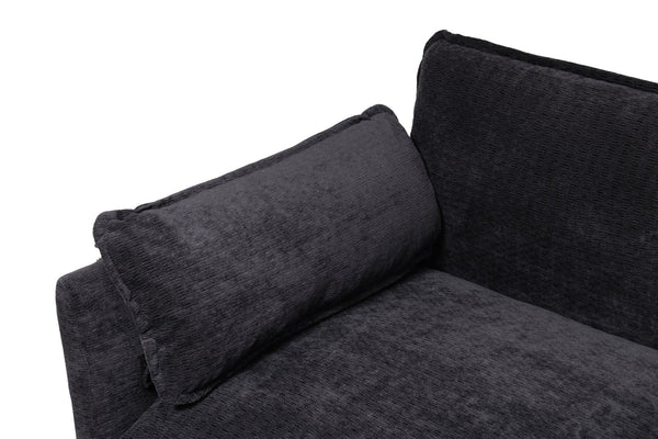 English Elm 55.32*39.76" Boucle Sofa Bed with Ottoman Deep Cushion Armrests Living Room Lounge Chair Black W2715P491930