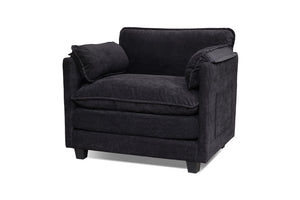 English Elm 55.32*39.76" Boucle Sofa Bed with Ottoman Deep Cushion Armrests Living Room Lounge Chair Black W2715P491930