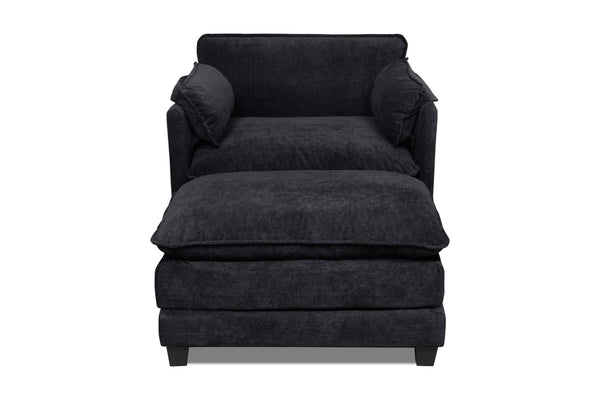 English Elm 55.32*39.76" Boucle Sofa Bed with Ottoman Deep Cushion Armrests Living Room Lounge Chair Black W2715P491930