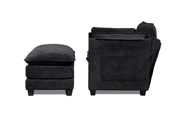 English Elm 55.32*39.76" Boucle Sofa Bed with Ottoman Deep Cushion Armrests Living Room Lounge Chair Black W2715P491930