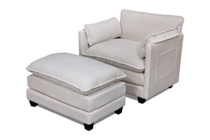 English Elm 55.32*39.76" Boucle Sofa Bed with Ottoman Deep Cushion Armrests Living Room Lounge Chair Beige W2715P491932