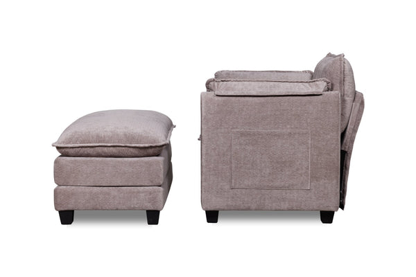 English Elm 55.32*39.76" Boucle Sofa Bed with Ottoman Deep Cushion Armrests Living Room Lounge Chair Grey W2715P491933