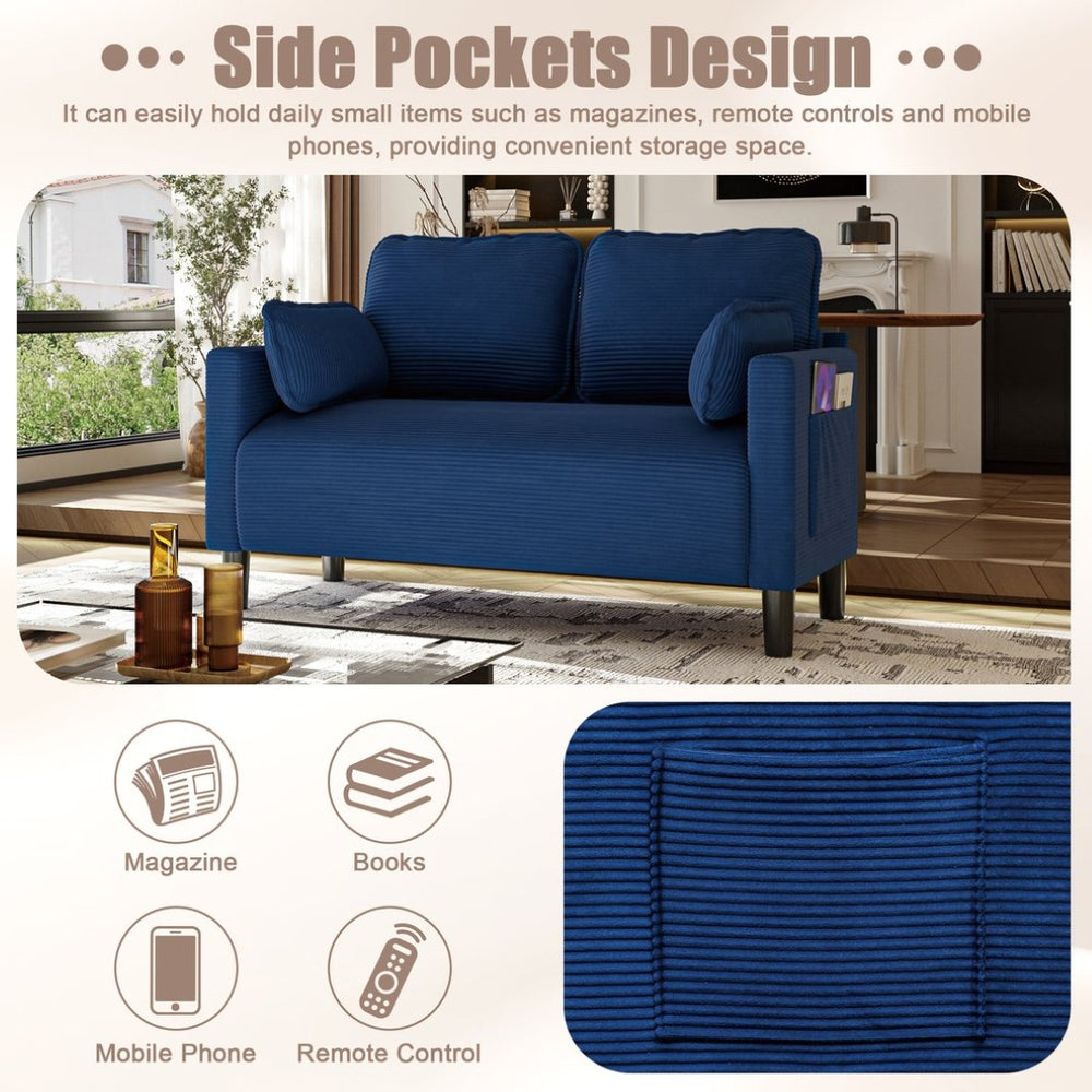 English Elm 48" Corduroy Loveseat with Side Storage Pocket Solid Wood Frame Apartment Sofa W2715P491985