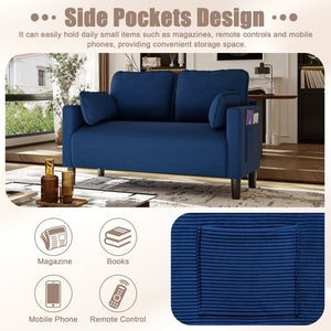 English Elm 48" Corduroy Loveseat with Side Storage Pocket Solid Wood Frame Apartment Sofa W2715P491985
