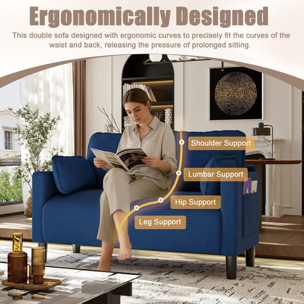 English Elm 48" Corduroy Loveseat with Side Storage Pocket Solid Wood Frame Apartment Sofa W2715P491985