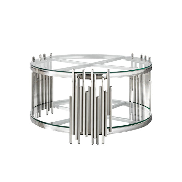 English Elm 201 Stainless Steel Round Coffee Table Two Tier Tempered Glass Modern Living Room W2723P497794