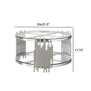 English Elm 201 Stainless Steel Round Coffee Table Two Tier Tempered Glass Modern Living Room W2723P497794