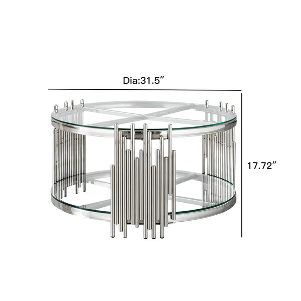 English Elm 201 Stainless Steel Round Coffee Table Two Tier Tempered Glass Modern Living Room W2723P497794