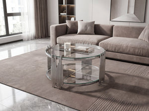 English Elm 201 Stainless Steel Round Coffee Table Two Tier Tempered Glass Modern Living Room W2723P497794