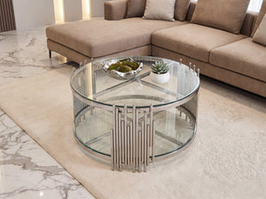 English Elm 201 Stainless Steel Round Coffee Table Two Tier Tempered Glass Modern Living Room W2723P497794