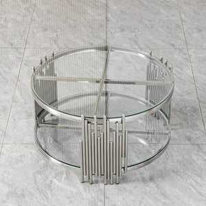 English Elm 201 Stainless Steel Round Coffee Table Two Tier Tempered Glass Modern Living Room W2723P497794