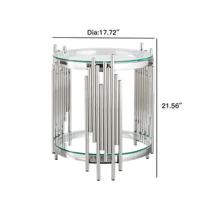 English Elm Luxury Wave Frame Round Glass Side Table Mirrored Steel Accent for Living Room W2723P497803