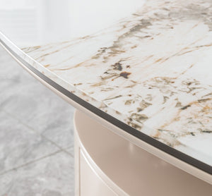 English Elm 51.18 Oval Faux Marble Glass Coffee Table with Drawer and Sculptural Steel Base W2723S00097