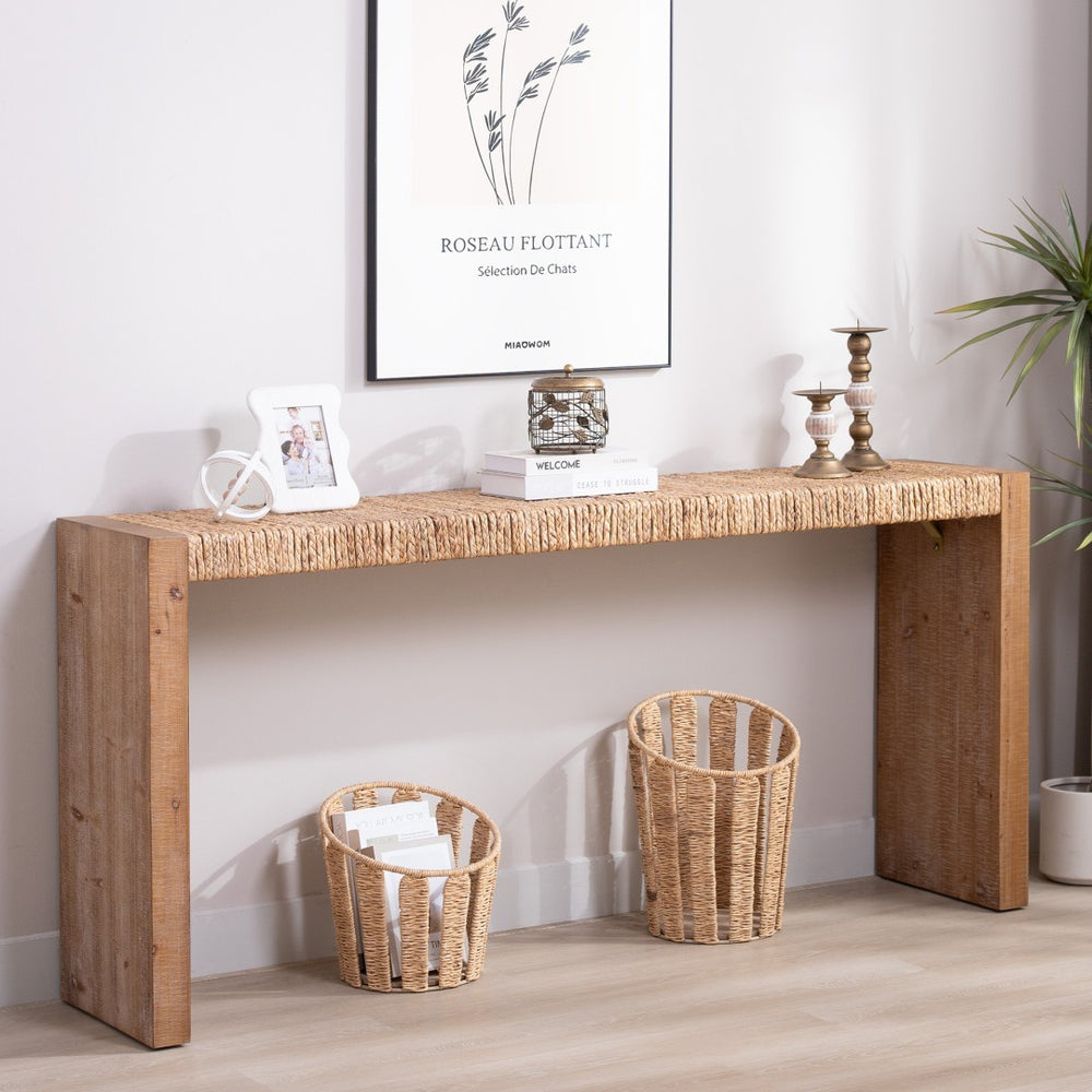 English Elm 69" Seagrass Console Table Handwoven Organic Top Slim Entryway Sofa Accent Piece W2729P270759