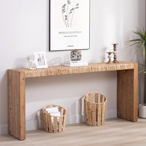 English Elm 69" Seagrass Console Table Handwoven Organic Top Slim Entryway Sofa Accent Piece W2729P270759