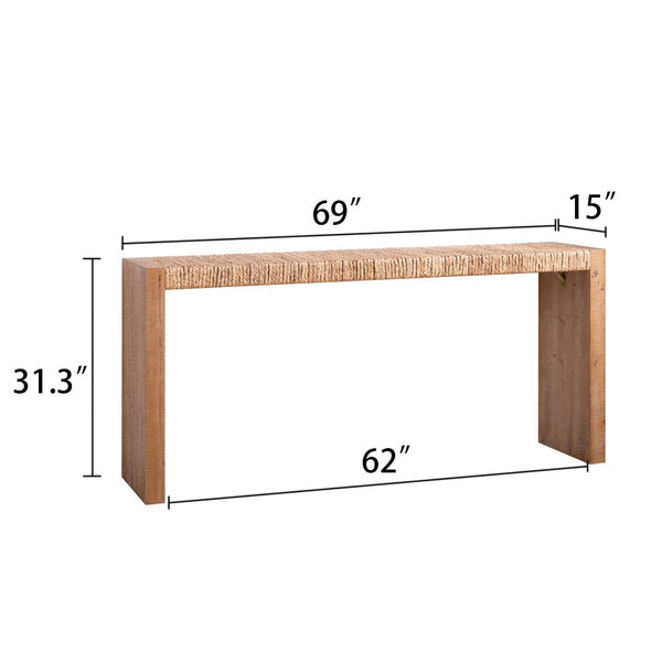 English Elm 69" Seagrass Console Table Handwoven Organic Top Slim Entryway Sofa Accent Piece W2729P270759