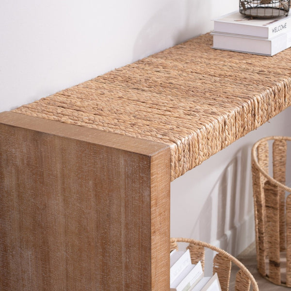 English Elm 69" Seagrass Console Table Handwoven Organic Top Slim Entryway Sofa Accent Piece W2729P270759