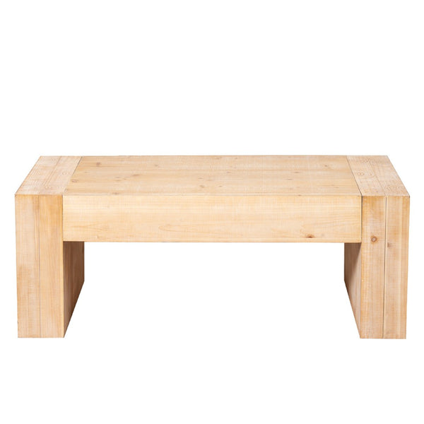 English Elm 49 Inch Whitewashed Engineered Wood Coffee Table with Block Legs for Farmhouse Living Rooms W2729P503997