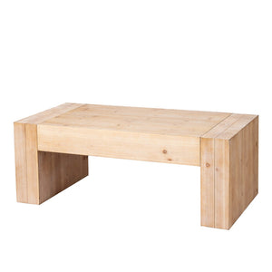 English Elm 49 Inch Whitewashed Engineered Wood Coffee Table with Block Legs for Farmhouse Living Rooms W2729P503997